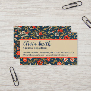 Bird and Flower Persian Blue Red Pattern Business Card