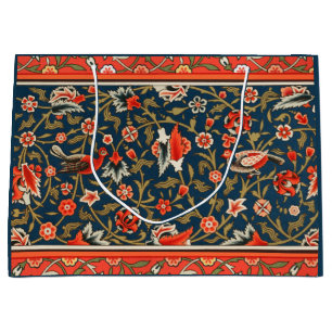 Bird and Flower Persian Blue Red Pattern Large Gift Bag