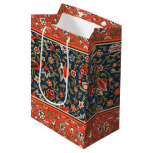 Bird and Flower Persian Blue Red Pattern Medium Gift Bag