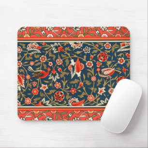 Bird and Flower Persian Blue Red Pattern Mouse Mat