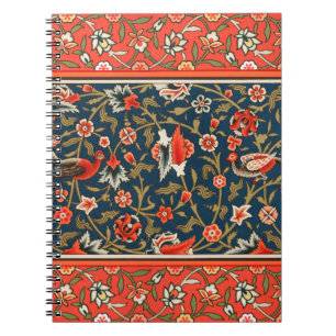 Bird and Flower Persian Blue Red Pattern Notebook
