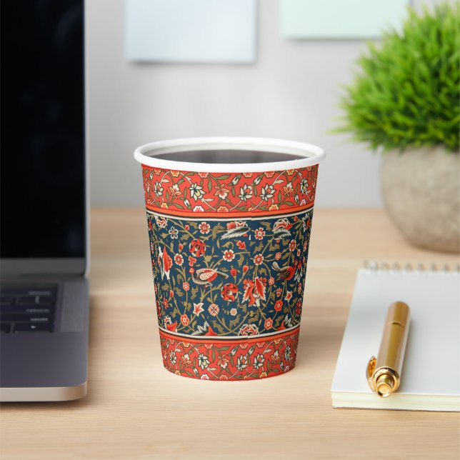 Bird and Flower Persian Blue Red Pattern Paper Cups (Insitu)