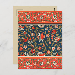 Bird and Flower Persian Blue Red Pattern Postcard