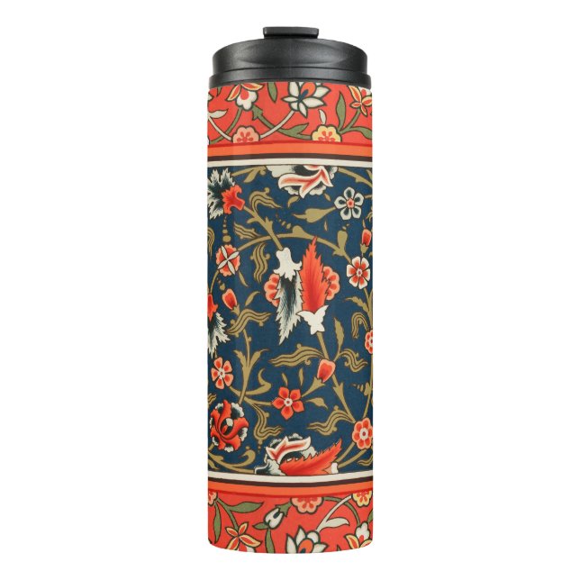 Bird and Flower Persian Blue Red Pattern Thermal Tumbler (Front)