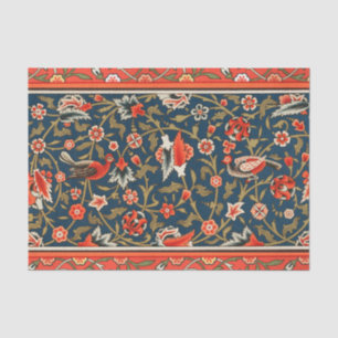 Bird and Flower Persian Blue Red Pattern Tissue Paper