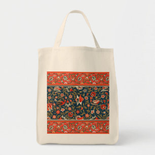 Bird and Flower Persian Blue Red Pattern Tote Bag