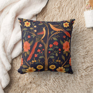 Bird and Flower Vintage Pattern Forest Floral Cushion