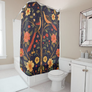 Bird and Flower Vintage Pattern Forest Floral Shower Curtain