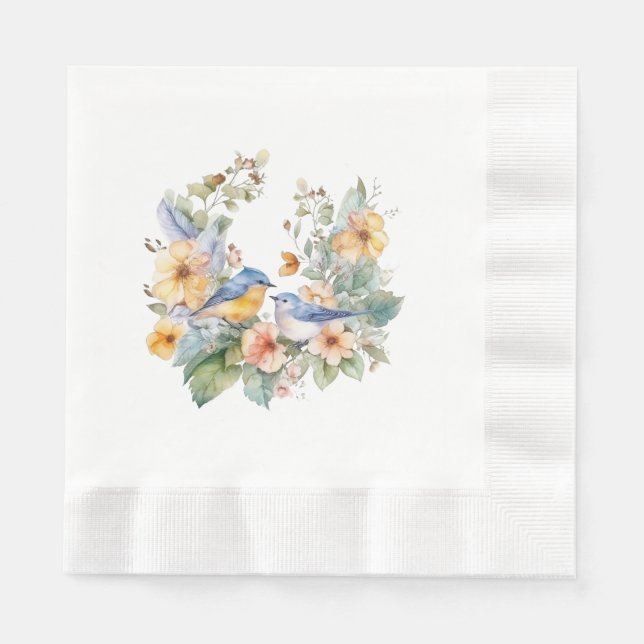 Bird and flower watercolor napkin (Front)