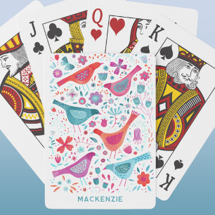 Bird and Flower Watercolor Personalised Playing Cards