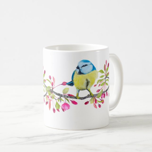  Bird and Flowers, Beautiful Delicate Mug (Front Right)