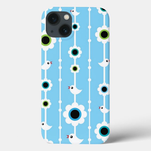 bird and flowers blue pattern Case-Mate iPhone case (Back)
