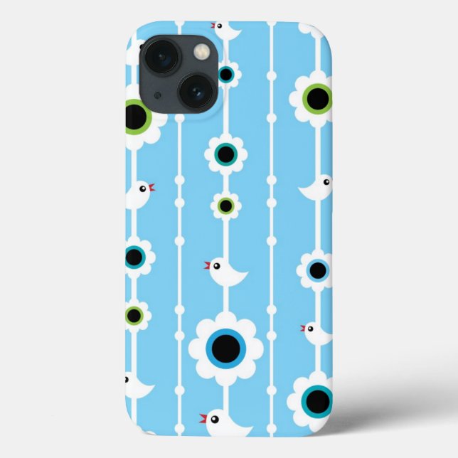 bird and flowers blue pattern Case-Mate iPhone case (Back)