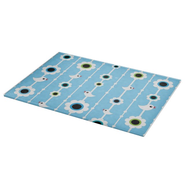 bird and flowers blue pattern cutting board (Corner)