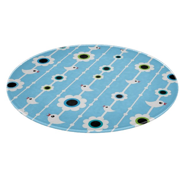 bird and flowers blue pattern cutting board (Corner)