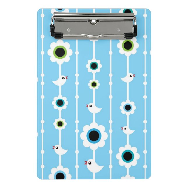 bird and flowers blue pattern mini clipboard (Front)