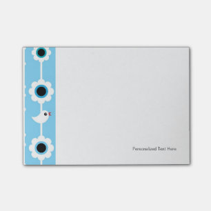 bird and flowers blue pattern post-it notes