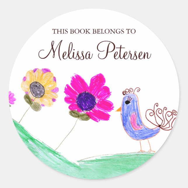 Bird and Flowers Bookplates Classic Round Sticker (Front)