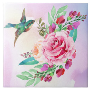 Bird and Flowers Ceramic Tile