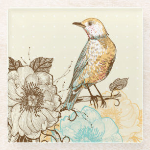 Bird and Flowers Glass Coaster