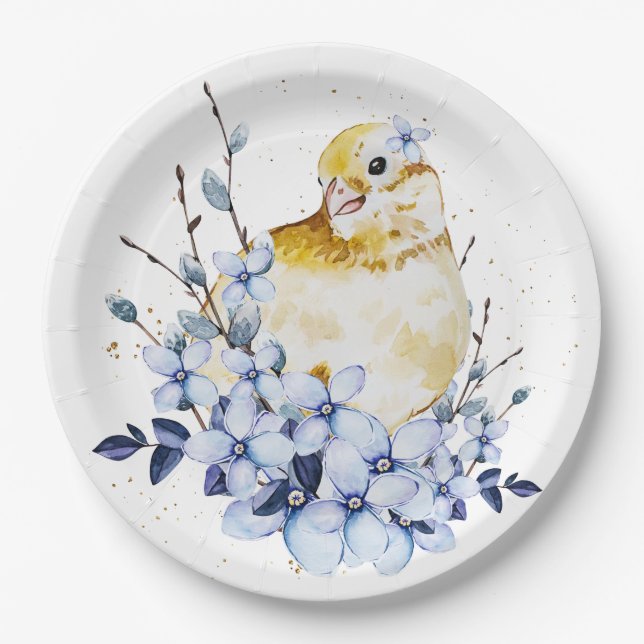 Bird and Flowers Paper Plate (Front)
