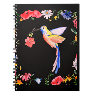 Bird And Flowers Pattern, Flowers Background, Notebook