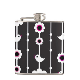 bird and flowers pattern hip flask