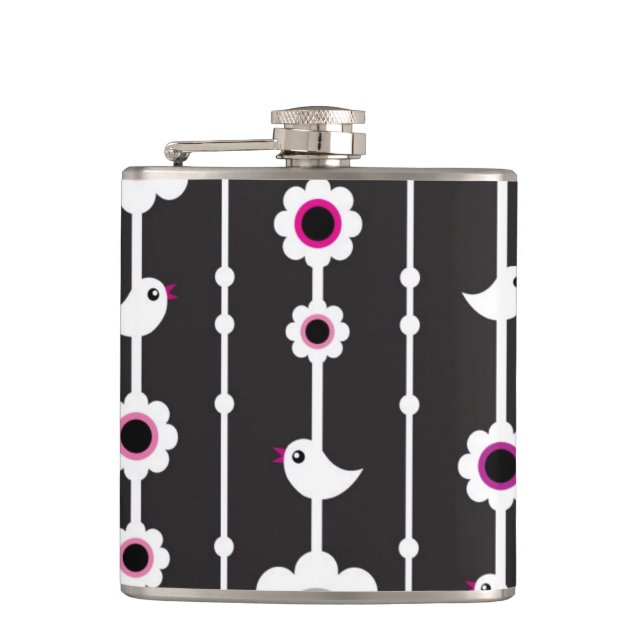 bird and flowers pattern hip flask (Front)