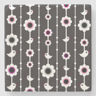 bird and flowers pattern stone coaster