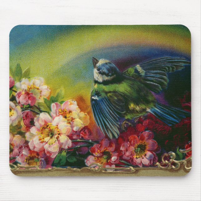 Bird and Flowers Postcard Mousepad (Front)