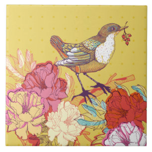 Bird and Flowers  Tile