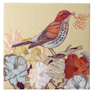 Bird and Flowers Tile