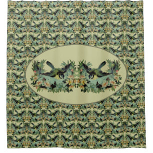 Bird And Flowers Vintage Art  Shower Curtain