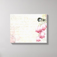 Bird and Flowers with Handwriting Shabby Vintage