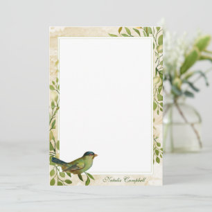 Bird and Foliage Border Personalised Stationery Thank You Card