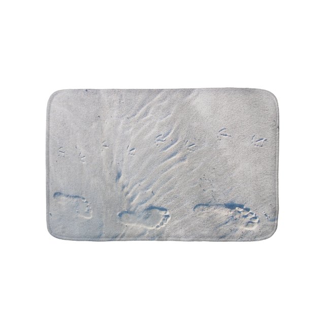 Bird and Human Footprints in Sand, Salt Lake Beach Bath Mat (Front)