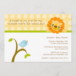 Bird and lion polkadots baby shower invitation