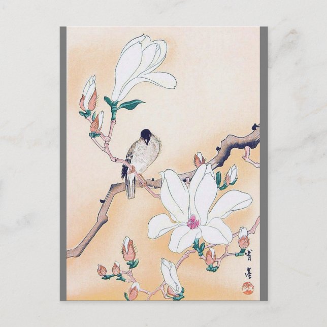 Bird and Magnolia Blossom, Watanabe Seitei Postcard (Front)