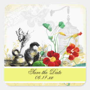 Bird and Orange Nasturtiums Save the Date Stickers