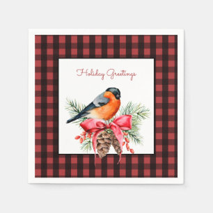 Bird and Pine Bough Check Paper Napkin