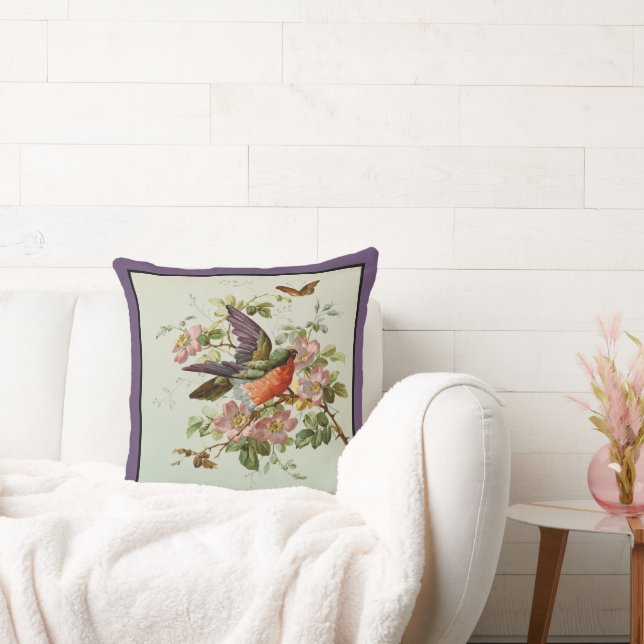 Bird and Pink Wild Roses Cushion (Couch)