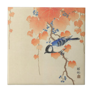 Bird and Red Ivy by Ohara Koson Tile