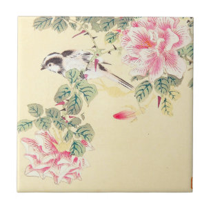 Bird and Roses Imao Keinen ukiyo-e flowers Japan Tile