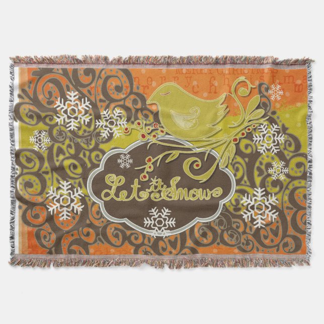 Bird and Snowflake Swirls Holiday Throw (Front)