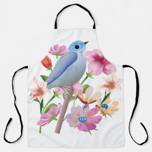 Bird and Spring Flowers Illustration Apron