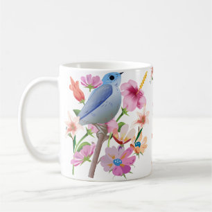 Bird and Spring Flowers Illustration Coffee Mug