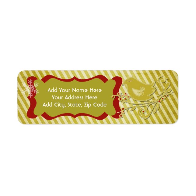 Bird and Stripes Holiday Return Address Labels (Front)