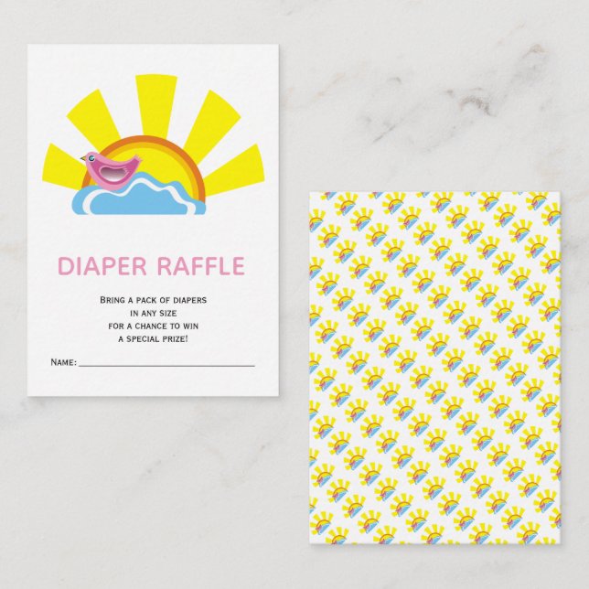 Bird and sun diaper raffle Baby Shower Enclosure Card (Front/Back)