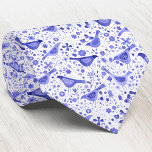 Bird and Wildflowers Floral Watercolor Blue White Tie<br><div class="desc">Modern and contemporary watercolor birds and wild flowers pattern in periwinkle blue on a white background.  Original art by Nic Squirrell.</div>