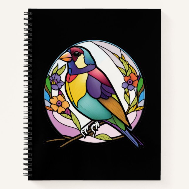 Bird Animal Portrait Stained Glass Wildlife Forest Notebook (Front)